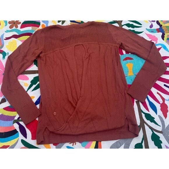 Lululemon Back To Balance Rustic Clay Orange open back Knit Sweater sz 4 - Picture 6 of 8